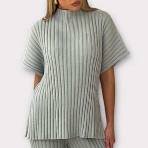 SABO Celine Sweater Top Women's Small Green Ribbed Cotton Relaxed
Short Sleeve